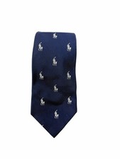 Polo Ralph Lauren USA MADE Solid Navy Allover White Pony Pure Silk Tie
