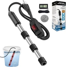 Immersion Water Heater for Bathtub with Switch and LCD Thermometer Black 