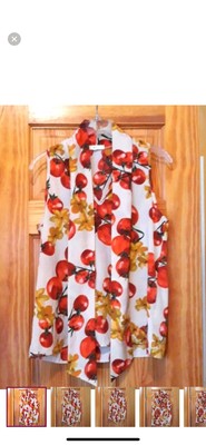 Everly Multicolored Fruit and Cherry Fruit Print Tie Neck Blouse Size S