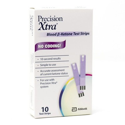 10 Precision Xtra Blood Ketone Test Strips Exp 06/30/27, 07/31/27