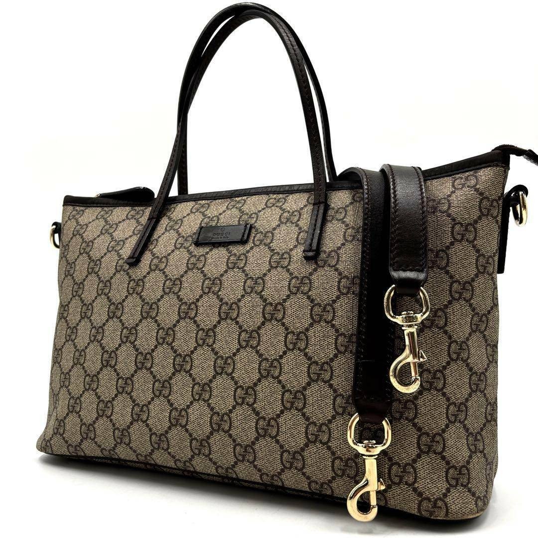 GUCCI GG Supreme Brown 2-Way Shoulder Tote Bag with Logo Plate and Serial-image