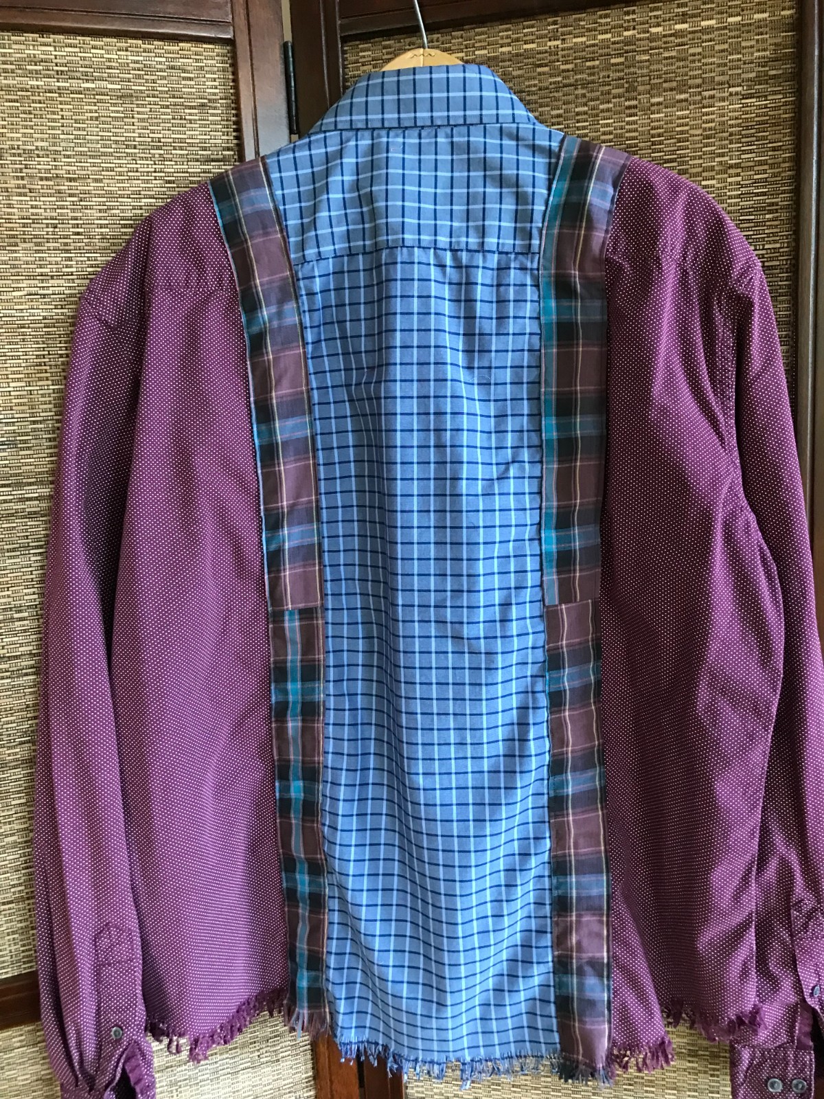 Upcycled Patchwork Button-Down Shirt: Boho Blue P… - image 7