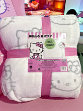 2024 Sanrio Hello Kitty White Gray Throw Blanket 90x90 Face Queen Super Soft