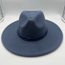 Time and Tru Women's Felt Wide Brim Cowboy Style Hat w/ Braid Band, Blue Color