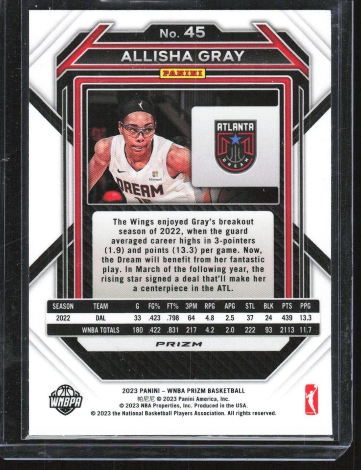 2023-24 Panini Prizm WNBA Ice Allisha Gray Atlanta Dream #45 - Image 2 of 2