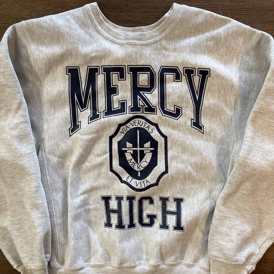 Vtg 90s Mercy High School Faded Reverse Weave Sweatshirt S New York Grunge Track - Image 2 of 4