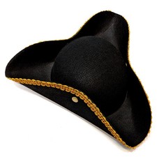 BLACK PIRATE HAT Tricorn with Gold Lace Costume Theater Cosplay (Adult Size)
