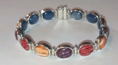 Jay King DTR Sterling Spiny Oyster Kyanite Reversible Link Bracelet 7 3/4''