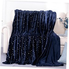 Throw Blanket, Ultra Soft Thick Flannel Star Foil Print Fleece Twin Navy Blue