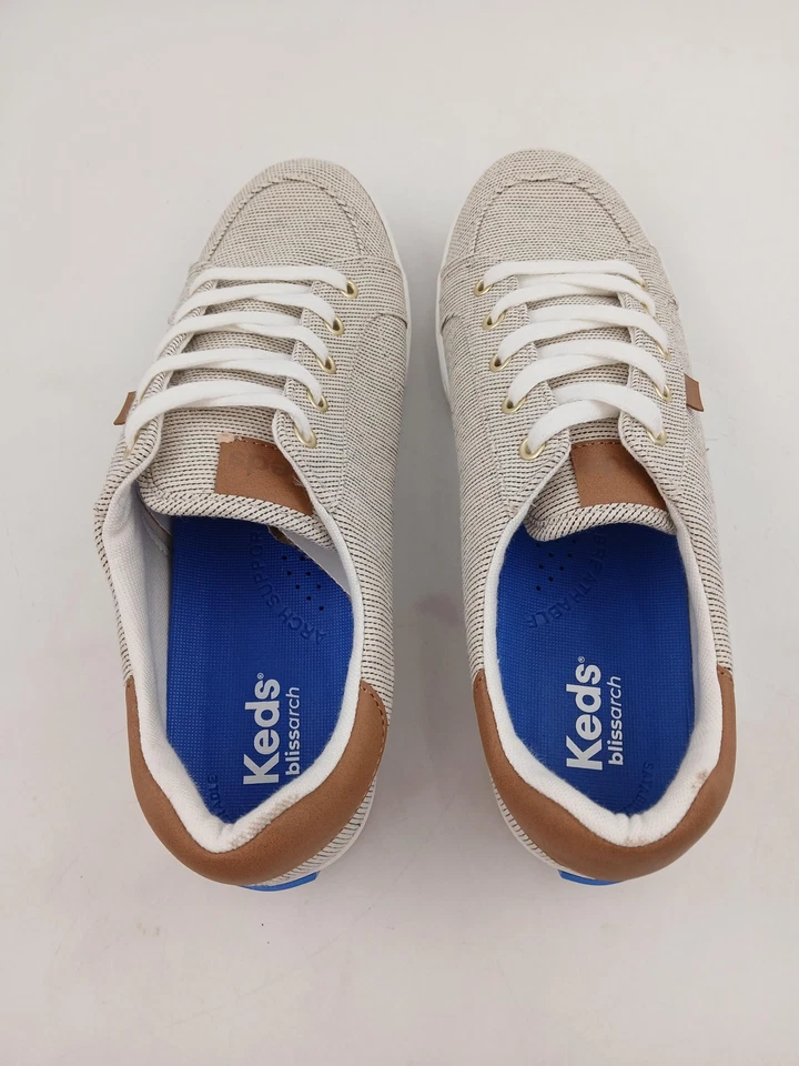 Keds Shoes Womens Size 9 Beige Stripe Canvas Lace Up Sneakers Comfort Casual - Image 3 of 4