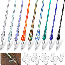 9 Pieces Glass Dip Pen Handmade Glass Signature High Borosilicate Crystal Vintag