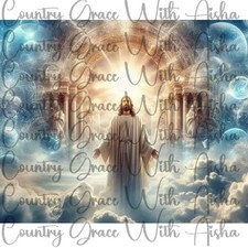 20oz Skinny Tumbler Jesus Clouds Religious Sublimation Transfer Ready To Press