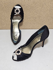 PAPELL Women's Size 5.5, 6 BLACK Peep Toe Pump w Leather Sole Sandal Heel Shoes