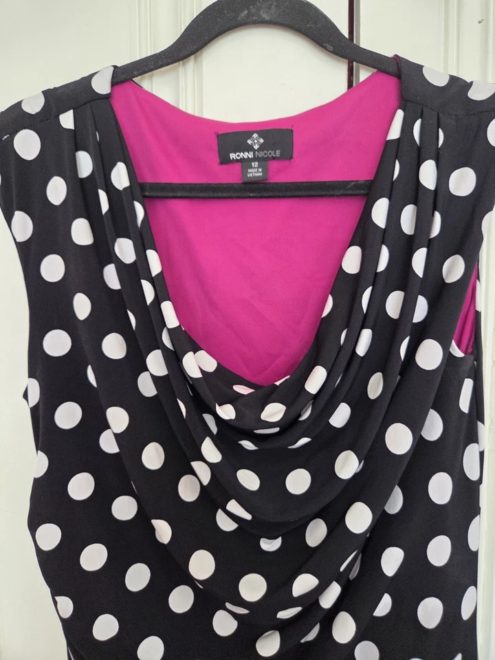 Ronni Nicole designer preppy pretty Polka Dot ruched Career Sheath Dress - Image 4 of 4