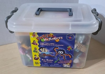Brand New Rare 2006 Hexabits 1350 pc. Flexible Building Tiles 2D 3D Fun Bucket