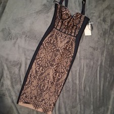 New Black Tan Lace Small Dress Whimsigoth Fairy Witchy Corset Fairy Bodycon NWT