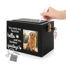 Memorial Pet Urn for Dog Ashes, Wooden Pet Keepsake with Photo Frame, Flannel...