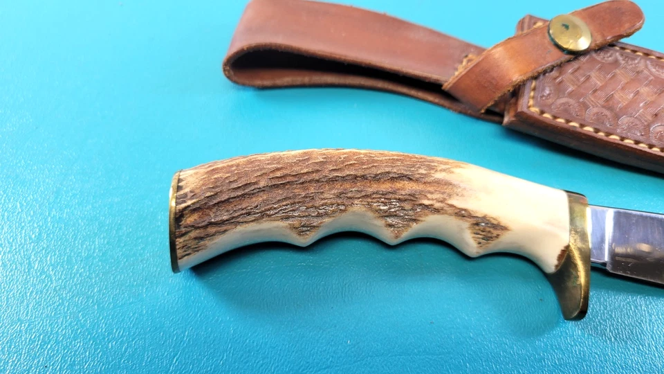 Cuchillo Bowie Hunter hecho a mano personalizado acanalado para dedos + funda de cuero mecanizado TR581 Foto 3 de 4