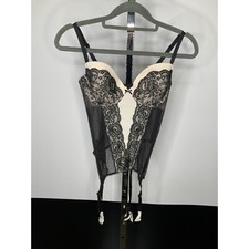 Victoria's Secret 36B Negro Crema Encaje Corsé Bustier Body Liguero Correas