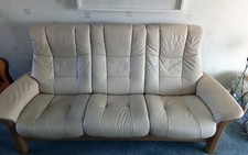Stressless 3 seater Windsor High Back Reclining Sofa in Cream Batick leather.