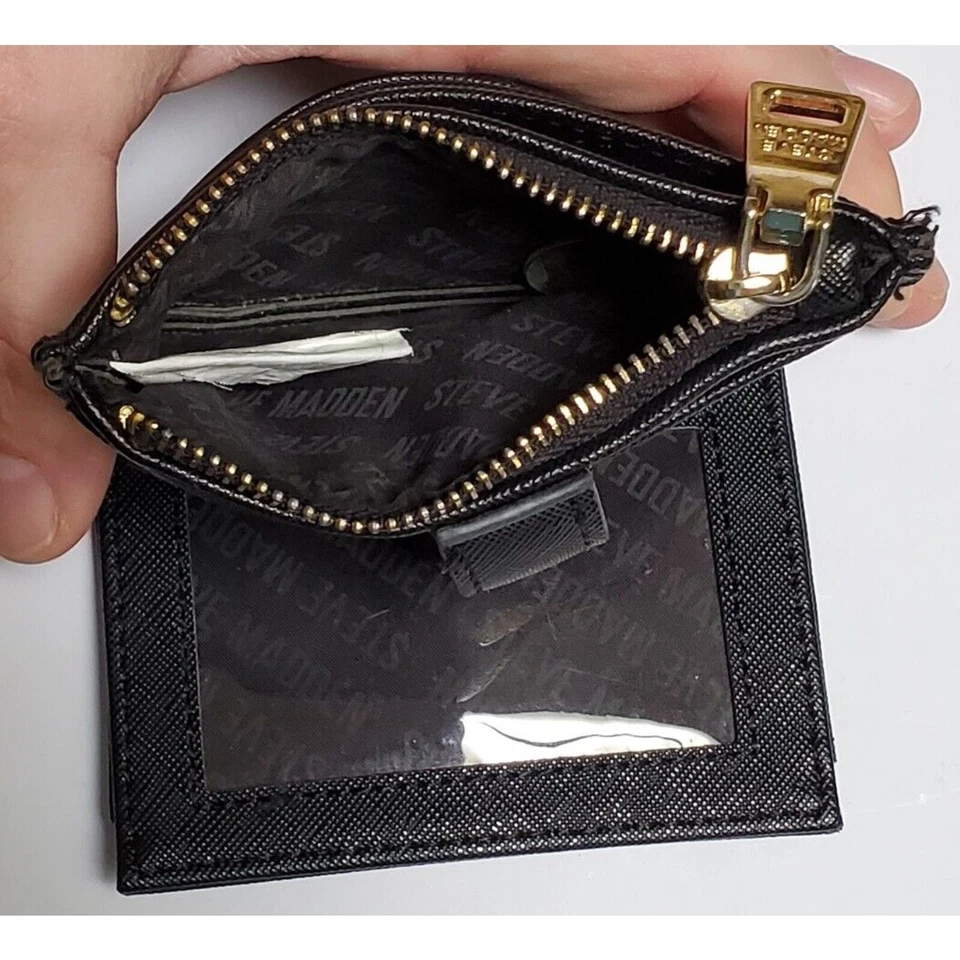 Carteira de Cartão Feminina Steve Madden - Couro Sintético Preto Autêntico - Imagem 4 de 4