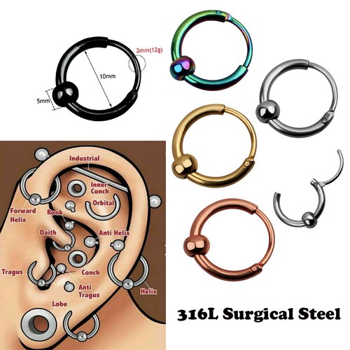 2X Captive Bead Hoop Ring Earring Ear Cartilage Eyebrow Nose Tragus Bodypiercing - Picture 1 of 15