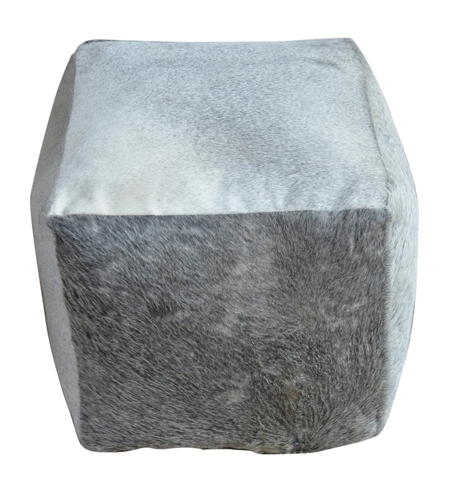 Square Cowhide Pouf INDIA in Grey Cowhide - Image 4 of 4