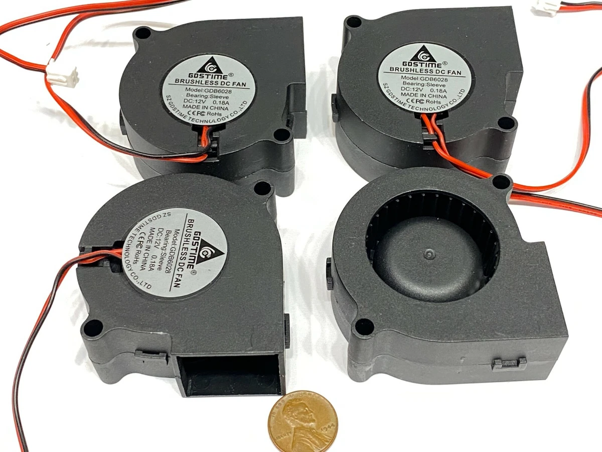 4 Pieces 6028 12V Blower fan Cooling Brushless DC 2pin 60mm x 28mm 