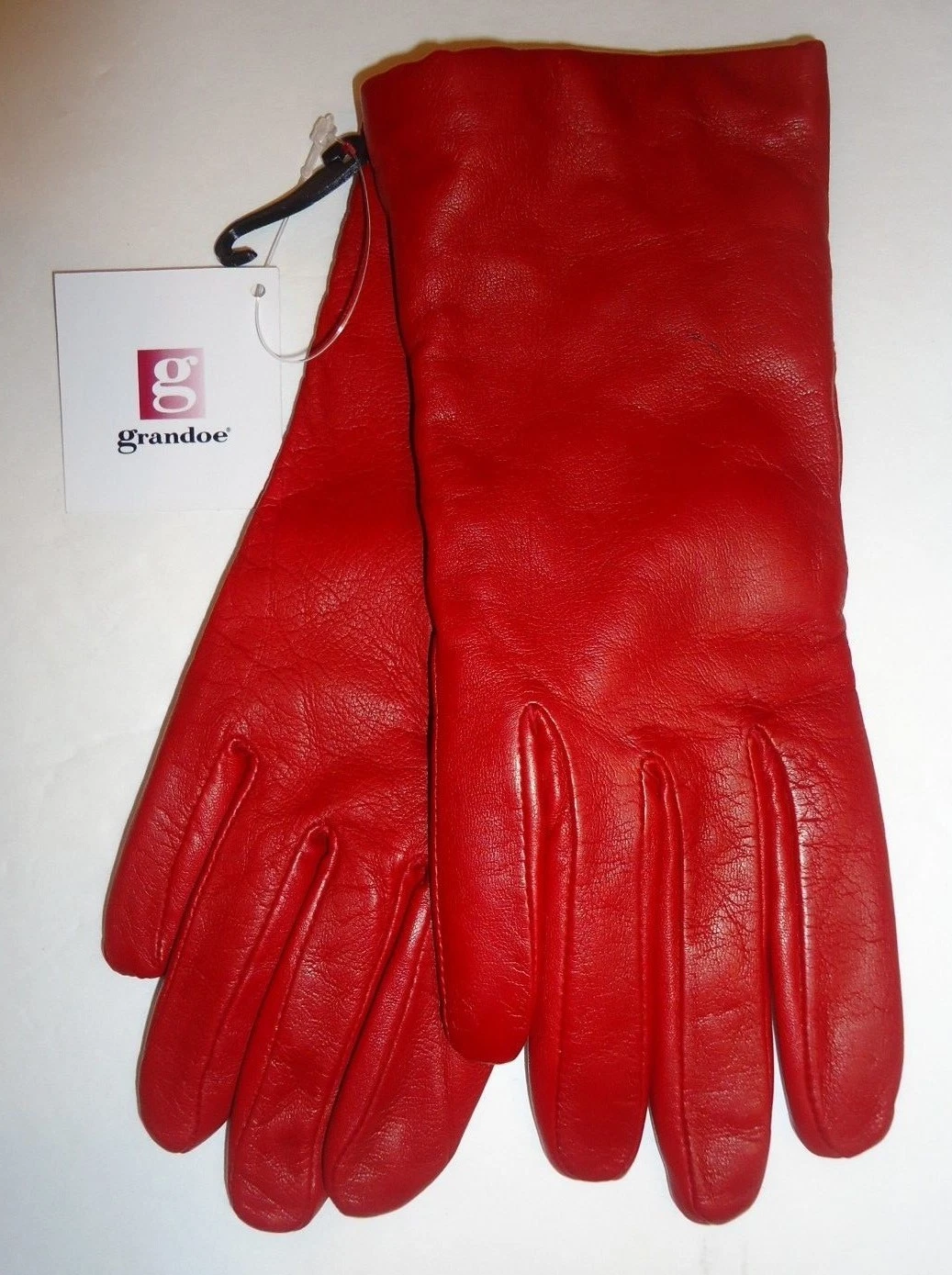 Ladies Grandoe 100% Cashmere Lined Leather Gloves.Large, Red