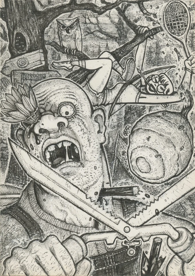 带框原创绘画 PSYCHO David Jablow 纸上墨水 2018 年恐怖艺术罕见 — 第 2/4 张图片