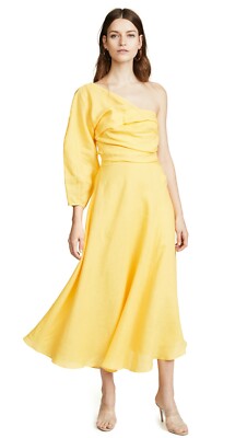 RACHEL COMEY Yellow One Shoulder Asymmetric Pleated Linen Midi Dress 0 = XS   | eBay