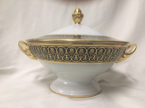 Chas Haviland Limoges Incrustation Polie a l'agate Cobalt 10.25" SERVING BOWL - Picture 5 of 11