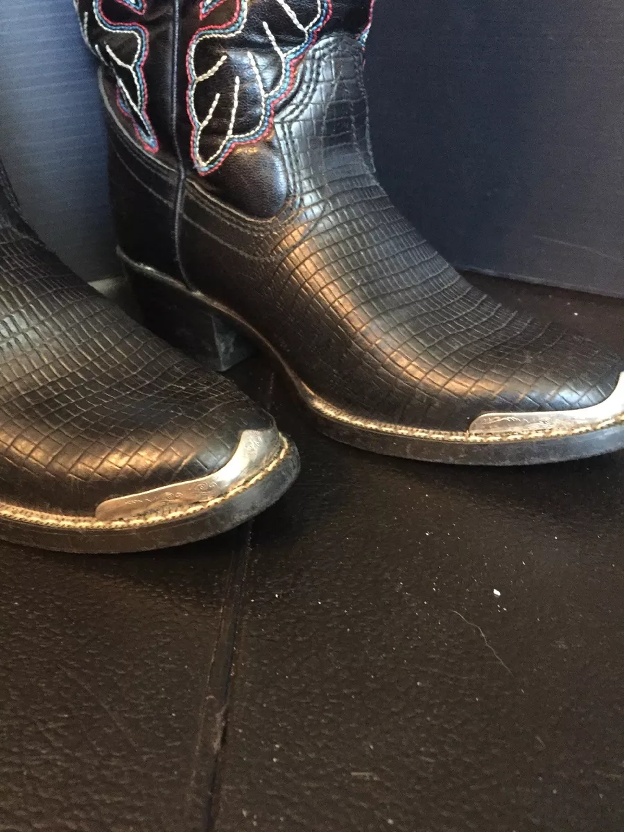 H6 Youth Child Kids Laredo Dan Post Black Cowboy Boots Metal Tips Lightly Worn