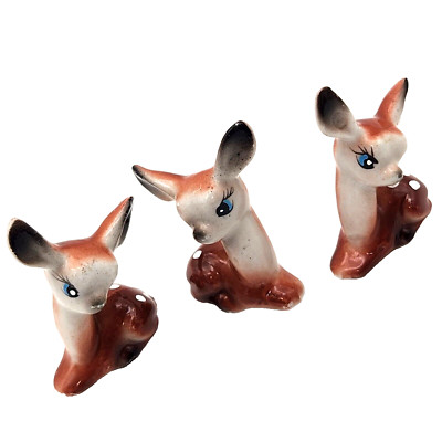 Deer Fawn Figurines Blue Eyes Kitschy Set Of 3 Grannycore Handpainted  Vintage