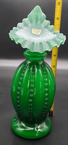 RARE Fenton Art Glass Ivy Green Cased Beaded Melon Jack In The Pulpit Vase 🔥 - Picture 8 of 8