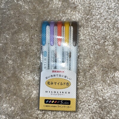 Zebra MILD LINER, Double Sided Highlighter, Refined Color, 5 Set (WKT7-5C-RC)