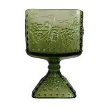 Vintage Jeanette Green Glass Grape Pedestal Open Square Candy Wedding Dish