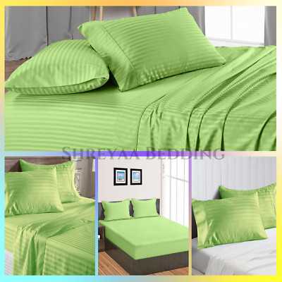 Extra Deep Pocket Bed Sheets 1000 - 1200 TC Egyptian Cotton Sage Stripe