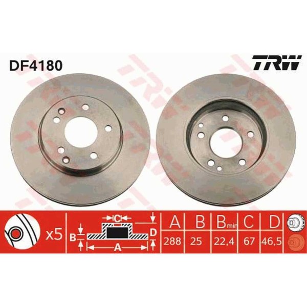 TRW 2X Bremsscheibe Vorne 288 BelüFtet FüR Mercedes-Benz C-Klasse W203-image
