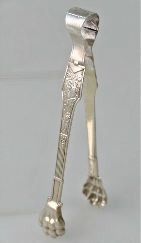 SUPERB Wood & Hughes 1870 Sterling Silver Japanese Pattern Aesthetic Sugar Tongs - Image 2 of 4