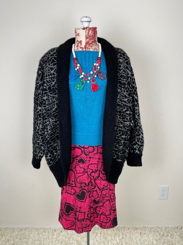 Cardigan vintage anni '80 SGARKLY NERO MOHAIR lana oversize anni '80 GLITTER PARTY - Foto 11 di 14