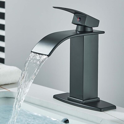 Matte Black Bathroom Sink Faucet Single Handle Waterfall Vanity Basin Mixer Taps | eBay