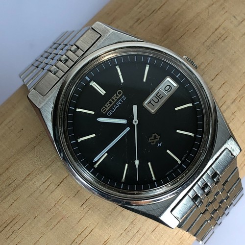 Vintage Seiko SQ 7123-8439 Black Dial Day Date Original Band Quartz Watch  Japan | eBay