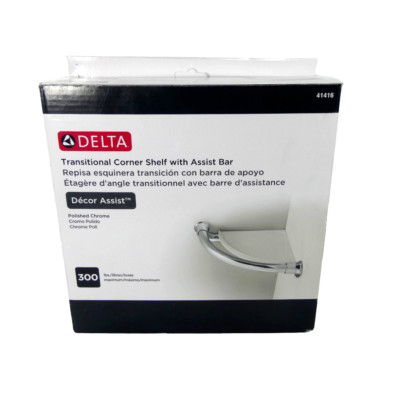 Delta 41416 Decor Assist Transitional Corner Shelf w/ Assist Bar Polished Chrome