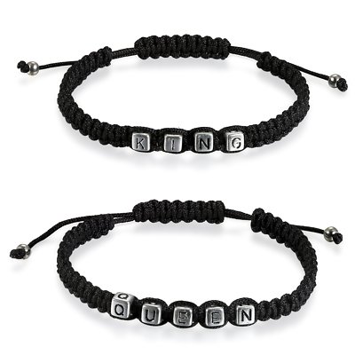 His and Hers Couple Handmade Bracelet King Queen Charm Promise Bangle Adjustable