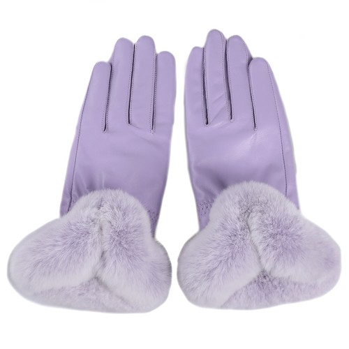 Women's Winter Warm Genuine Leather Gloves Rex Rabbit Fur Trim Cuff Velvet Lined - Picture 17 of 58