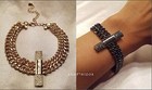 Black or Gold Double Chain Link Pave Crystal Clasp Bracelet New