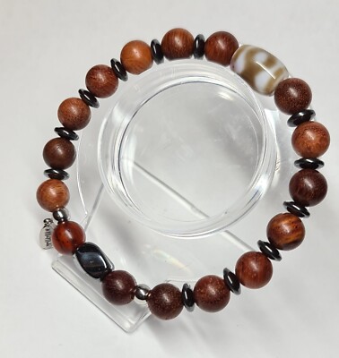 Natürlicher Edelstein Burmesischer Rosenholz mit Hämatit und Achat Perlen Armband