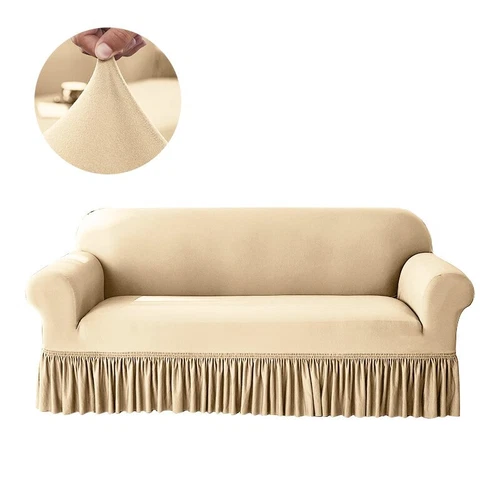 Stretch Sofabezug für Wohnzimmer Couchbezüge mit Rock rutschfeste Slipper - Bild 9 von 18