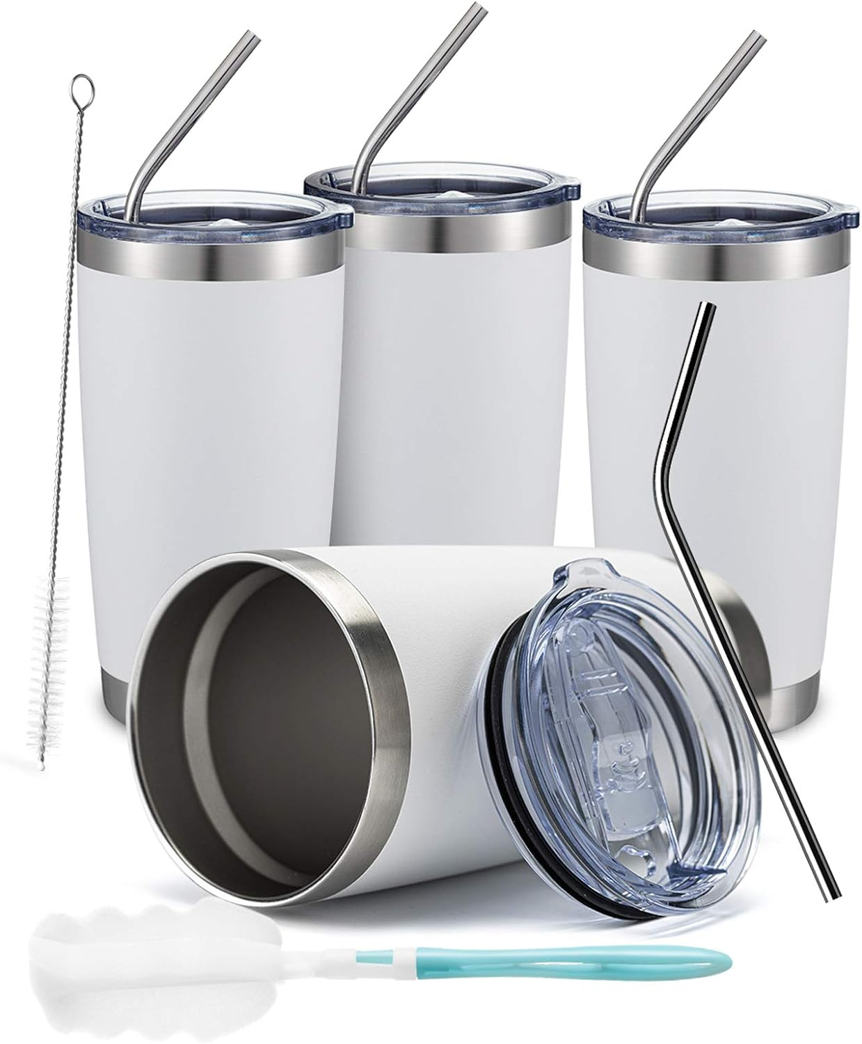 20Oz White Tumbler Bulk with Straw Stainless Steel Insulated Coffee Tumbler Cups